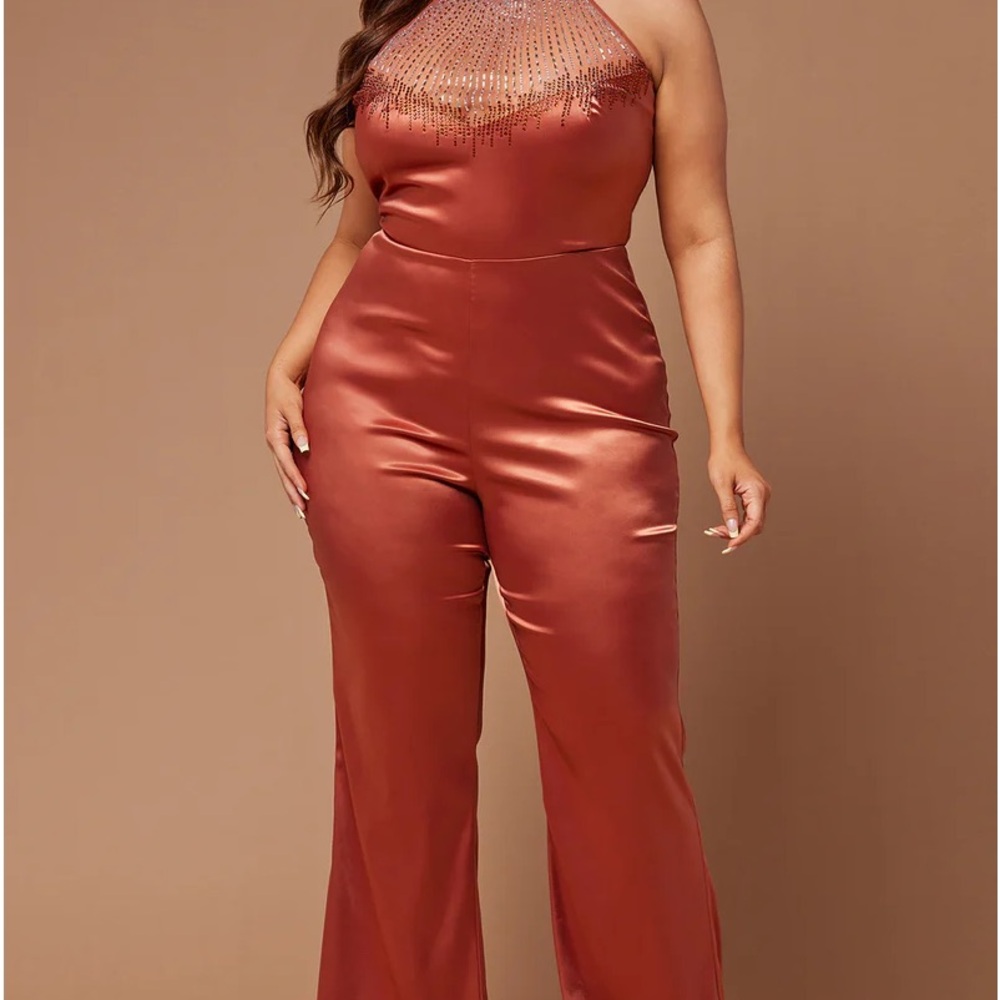 Sexy Embellished Jumpsuit - Mocha NEW